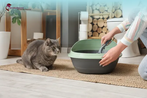 Veterinarian urgently examining a cat for urinary blockage at Keysvet Keysborough